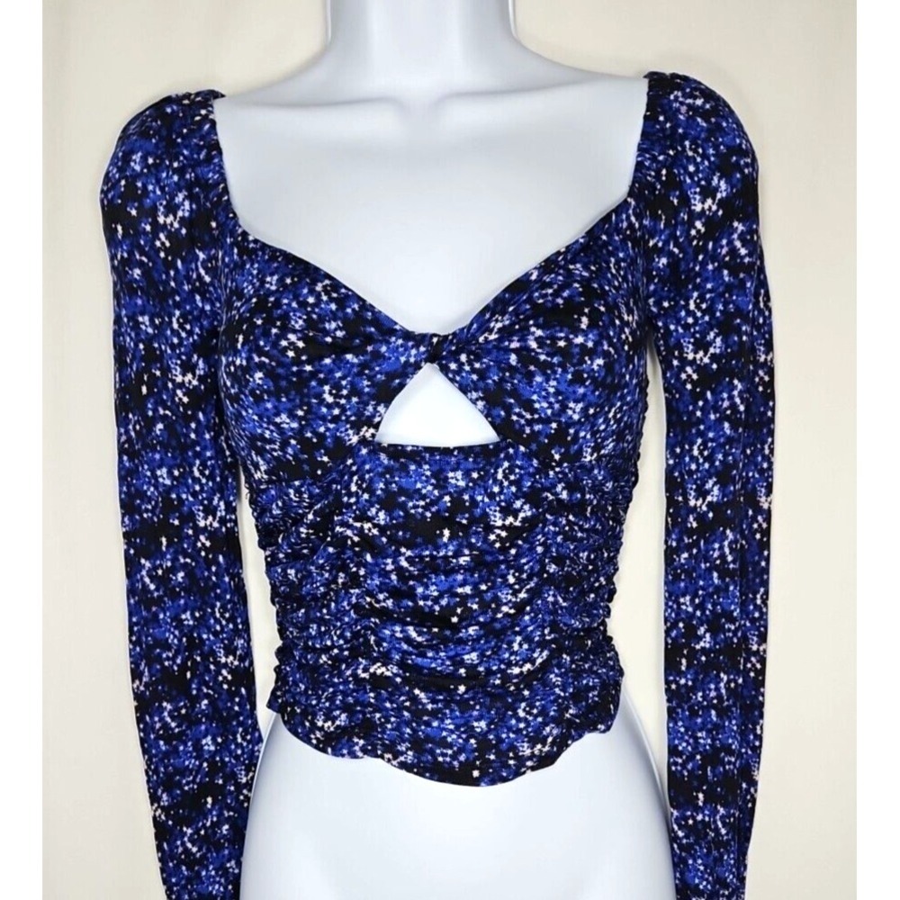 Urban Outfitters Womens Blue Star Print Cutout Long Sleeve Top‎ Size Small NWOT